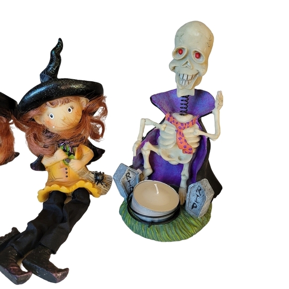 Halloween Shelf Sitters Candle Holders Witch, Frankenstein, Skeleton Set of 4 - Picture 3 of 10